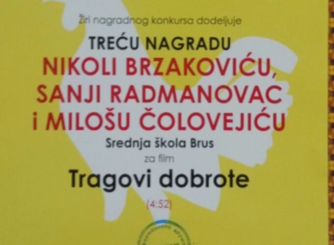 ,,Tragovi dobrote’’ – nagrađeni film bruskih srednjoškolaca